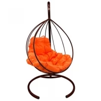 Подвесное кресло M-GROUP капля без ротанга коричневое, оранжевая подушка