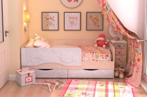 Кровать "Алиса" (Розовый металлик, МДФ, Дуб Белфорт, 800х1600 мм, девочка)